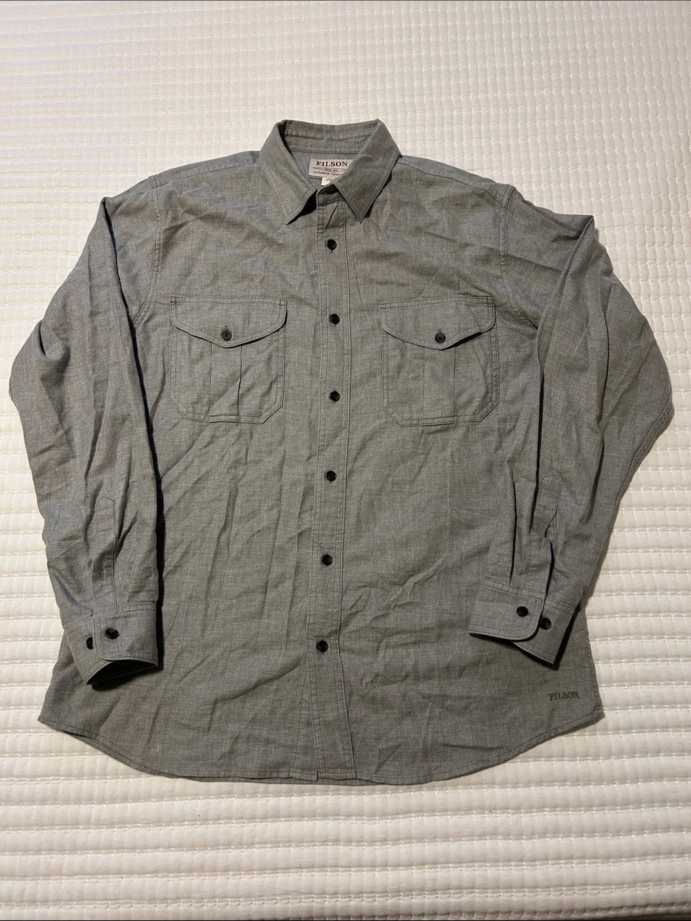 Filson Gray Long-Sleeve Button-Down Work Shirt Medium